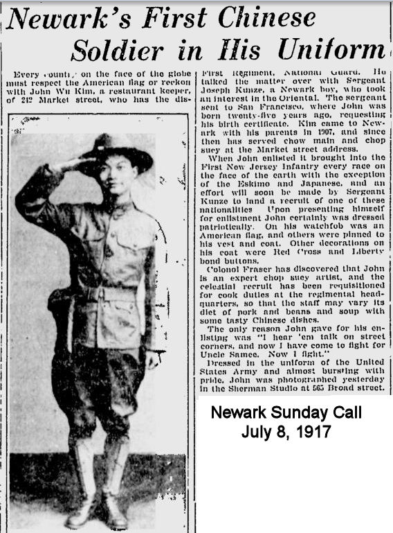 Newark's First Chinese Soldier in His Uniform
Newark Sunday Call
July 8, 1917
