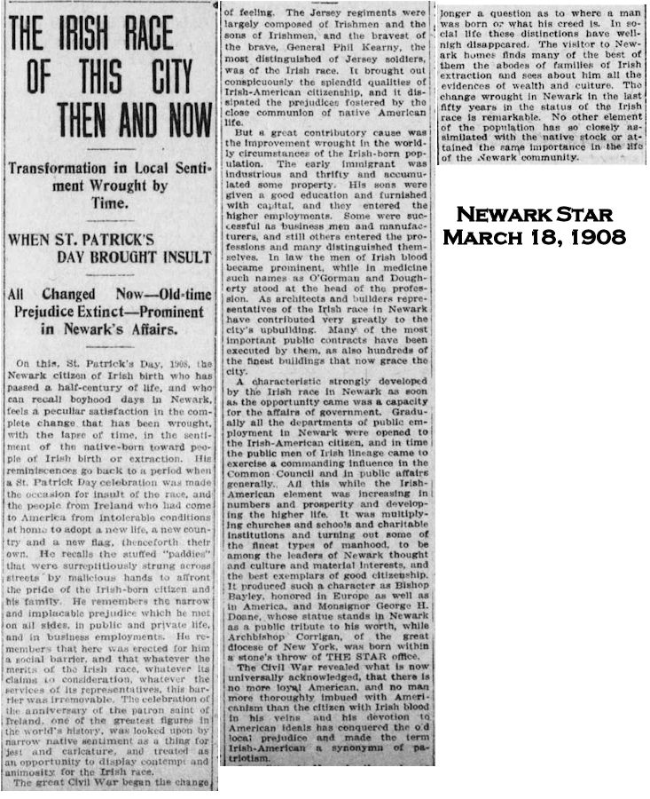 The Irish Race of this City Now and Then
March 18, 1908
Newark Star
