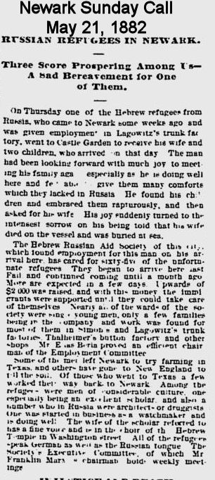 Russian Refugees in Newark
May 21, 1882
Newark Sunday Call
