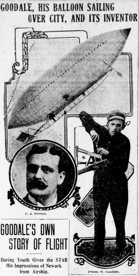 Goodale, His Balloon Sailing over City, and It's Inventor
Newark Star 1909
