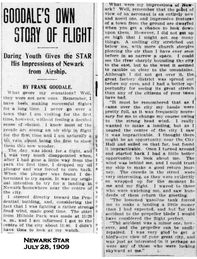 Goodale's Own Story of Flight
Newark Star 1909
