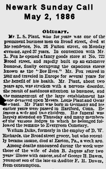 Obituary
May 2, 1886
Newark Sunday Call
